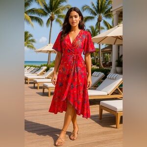 Hale Bob Floral Print Wrap Midi Dress – Sz S